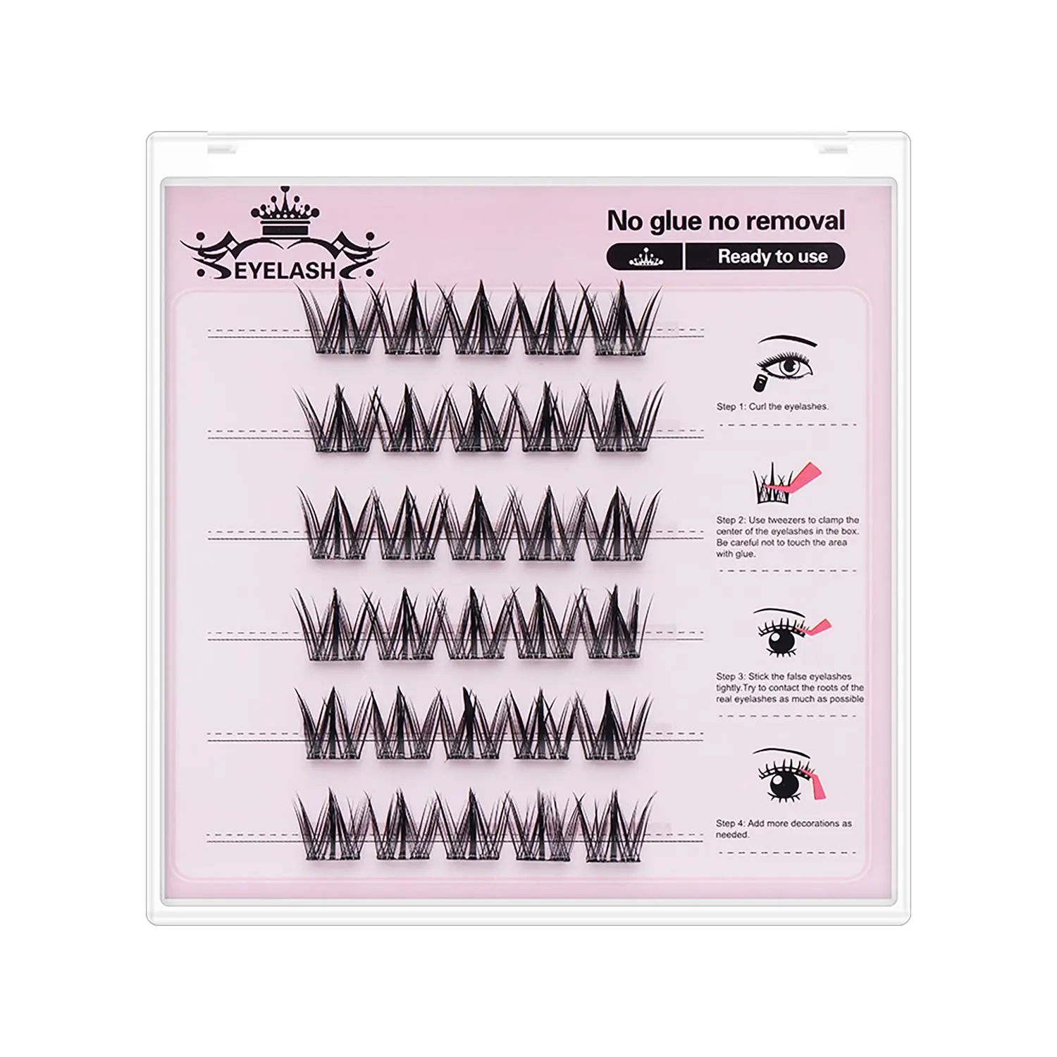 Glue-Free Self-Adhesive Eyelashes Natural-Looking Segmented Style Dog-Shaped Soft Rubber No Glue Lashes for Beginners Easy Application