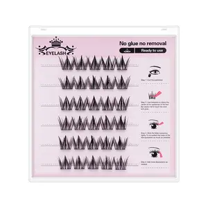 Glue-Free Self-Adhesive Eyelashes Natural-Looking Segmented Style Dog-Shaped Soft Rubber No Glue Lashes for Beginners Easy Application