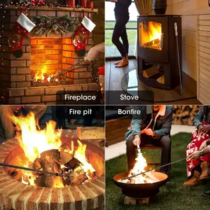 32 inch Premium Solid Steel Fire Poker for Fire Pit Fireplace Campfire Camping Wood Stove Indoor Outdoor - Rust Resistant Black Finish