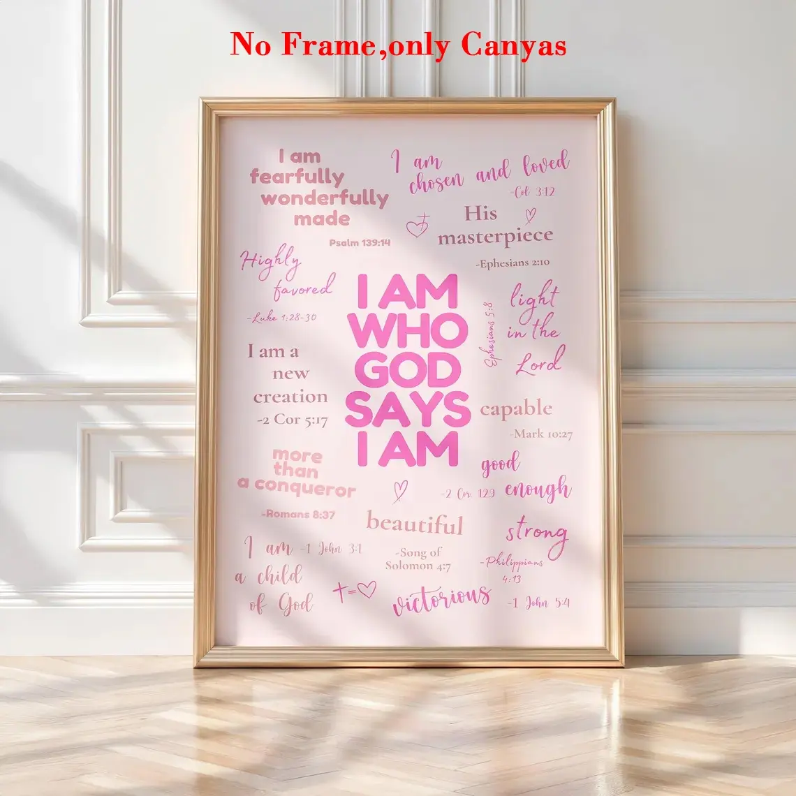 1pc, Wall Art, Religious Prints, ReligionPosters, Quote Prints, Bible Verse Wall Art, Christian Affirmation Print, Pink Scripture Decor, Suitable for church decoration, Christian gift, Canvas Art, unframed