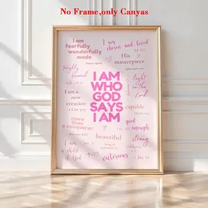 1pc, wall art, ReligionPosters, Quote Prints, Trendy Bible Verse Wall Art, Christian Affirmation Print for College Girl, Pink Scripture Decor, Godly Identity Poster, Suitable for church decoration, Christian gift, unframed