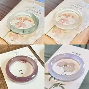 New Chinese Style Glass Bangle Set for Women, 4 Colors Translucent Glass Bracelet Elegant Ancient Style Jewelry for Daily Wear