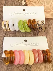 10 Pairs Vintage Geometric Pearl Resin Leopard Print Earrings Set, Elegant Daily Wear Jewelry for Women, Fashionable Accessory Collection