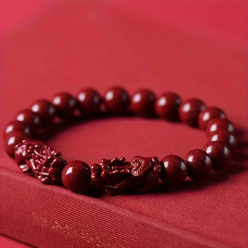 Unisex 2-Piece Beaded Cinnabar Stretch Bangle Set - Feng Shui Red Jewelry, Wealth Symbol, Gift-Ready Festive & Party Supplies for Lovers, Bangles Bracelets, Bangles Bracelets Set