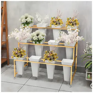 Flower Display Stand With 12PCS Buckets, 3 Layers Metal Plant Stand with Wheels, Heavy Duty Moving Plant Cart Shelf, for Indoor, Outdoor Patio Garden, Living Room, Florist (White - Square Bucket) fall room decor