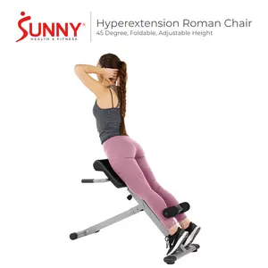 Sunny Health & Fitness Hyperextension Roman Chair, Home Gym Workout Fitness, Back Extension, Abs & Glute Training, Adjustable & Foldable, Ergonomic Pads, Heavy-Duty Frame, 250 lbs Capacity