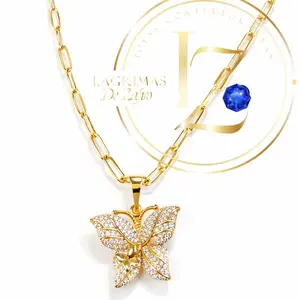 Paperclip Chain with Butterfly Pendant Gold Plated Necklace for Women
