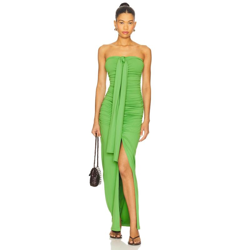 Susana Monaco Center Gathered Tie With Slit Dress in Forest