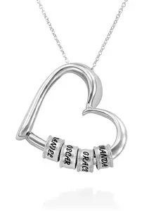 Personalized Linda Heart Necklace with Engraved Beads - Dainty Gift for Mom, Her, Women - Custom Jewelry for Mother's Day, Christmas, Birthday charming  chains