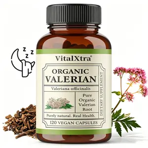 VitalXtra Organic Valerian Root Extract Capsules - Extra Strength Sleep Support & Muscle Relaxation, 120 Vegan Count