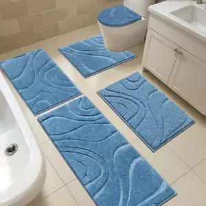 [FebruaryStockUp] HEBE Washable Bathroom Rugs Sets 5 Piece, Soft Absorbent Microfiber Bath Mat for Bathroom, Non Slip Washable Bath Rug Set with Toilet Cover, Bath Runner and U-Shaped Contour Toilet Rug