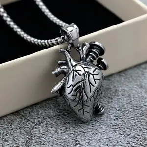 Vintage Stainless Steel Men's Pendant Punk Necklace Gothic Screw Heart Charm, Unisex Jewelry Accessory, Trendy Gift Idea