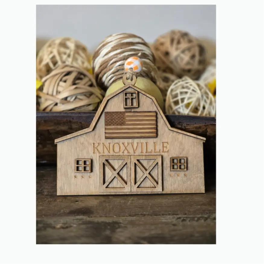 Custom Handcrafted Wooden Barn Ornament, Cute Gift For Christmas, Ornament, Hometown styled barn, Laser Cut Precision, Rustic Style Barn