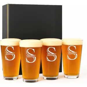 Personalized Glass Set of 4 - Custom Engraved Drinking Pint Glasses -  Gifts for Men, Women, Family - For Valentine's, Anniversary, Housewarming, Christmas (Pint [x4])