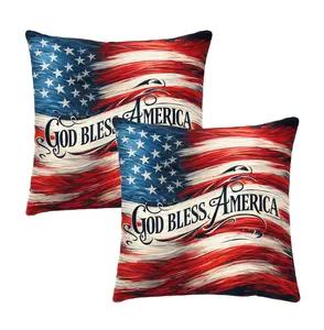 God Bless America USA Flag Throw Pillows with Inserts – Set of 2 - 18"x18" Polyester Home Decor DZ478