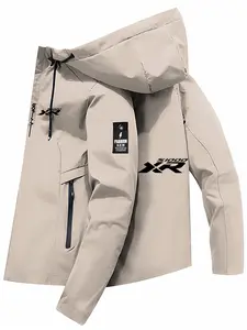 Men's Lightweight Polyester Fashion Hooded Jacket, Geometric Print, Front Zipper, Casual Outdoor Spring Summer Coat