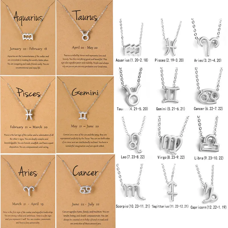 personalized symbol version, twelve constellations alloy paper card necklace, personalized collarbone chain couple zodiac necklace