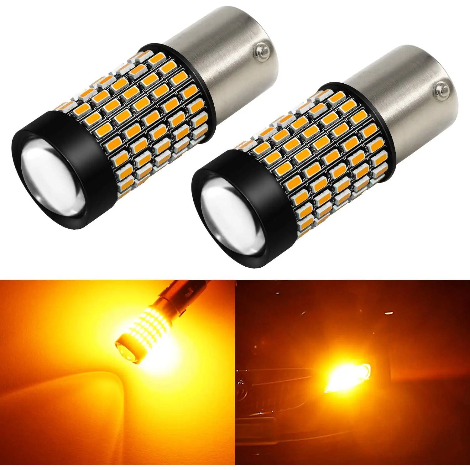 1156 LED Turn Signal Light Bulbs Super Bright 3014 103-SMD BA15S P21W 1156 7506 LED Bulb with Projector for Turn Signal Blinker Lights, Amber Yellow