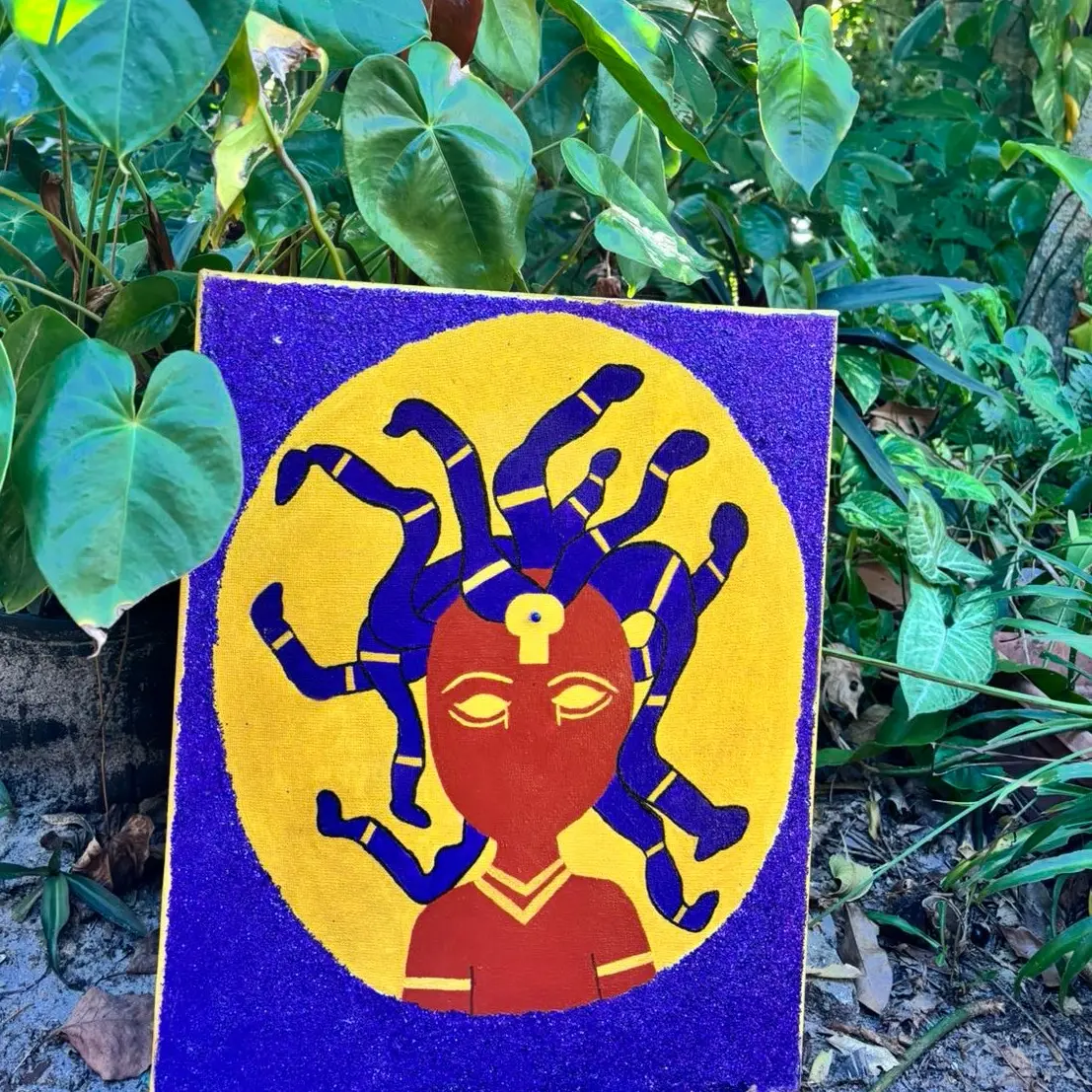 African Medusa Purple & Gold Glitter Painting