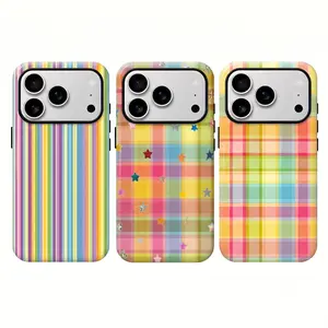 Funda para iPhone 17: Diseno retro acuadros coloridos, estampado en tonospastel; cubierta duradera ados en unocompatible con iPhone 16, 15, 14, 13, 12y 11 (Pro Max y Plus).