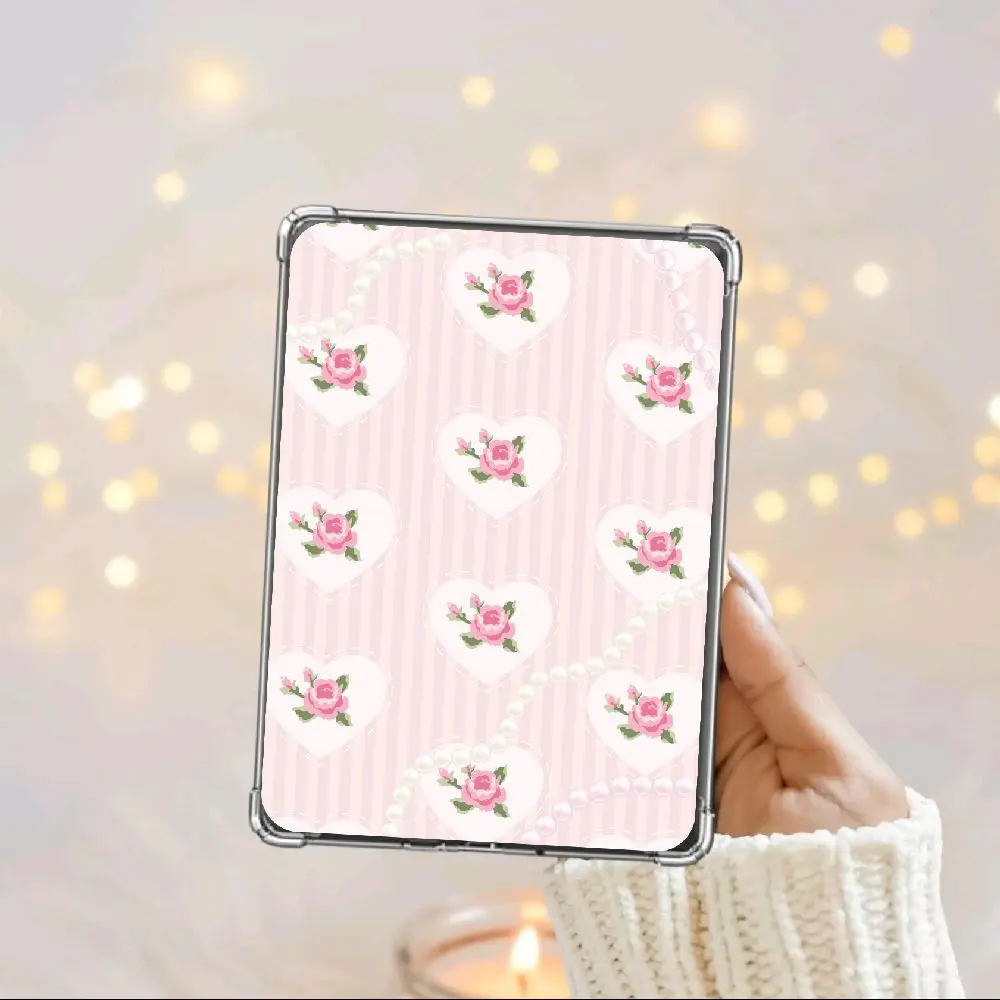Pink Coquette Kindle Insert | Floral Heart E-Reader Clear Case Insert | Soft Girly Vintage Aesthetic