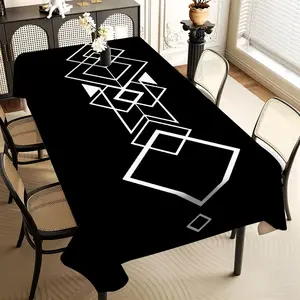 JIT 1pc 2D flat vintage black and white geometric pattern rectangular tablecloth, for kitchen, living room, and dining table, kitchen accessory, party, room & outdoor decorative tablecloth, a tablecloth gift for friends