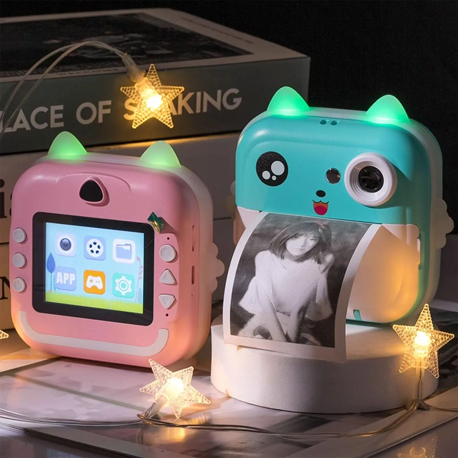 Portable Mini Photo Printer, 1 Set USB Rechargeable Digital Selfie Camera with Print Paper & Color Pen & 16G Storage Card, Instant Photo Printer for Girls & Boys