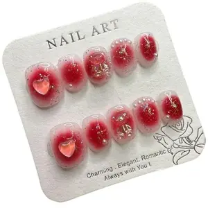 F9 New hand-worn nail pink halo Bear short round cute removable press on nails