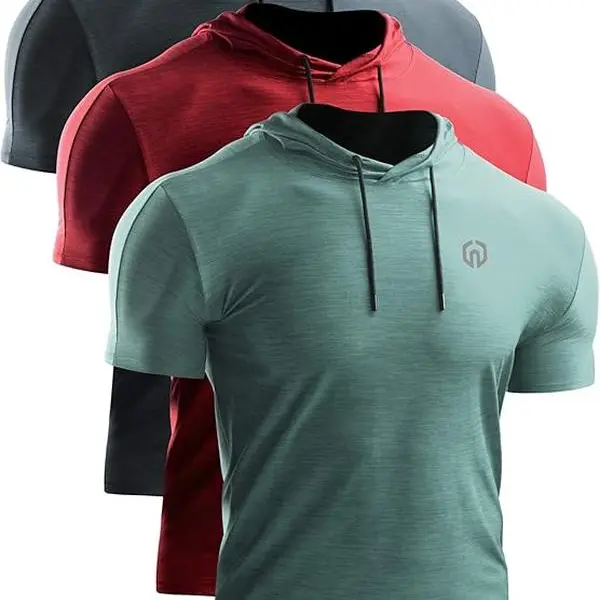 NELEUS Men's 3-Pack Dry Fit Breathable Hooded Shirt - Gym Training Tops, Daily Wear Sportswear, Gym-To-Street Athleisure, All Seasons Fitness, Travel & Camping Apparel