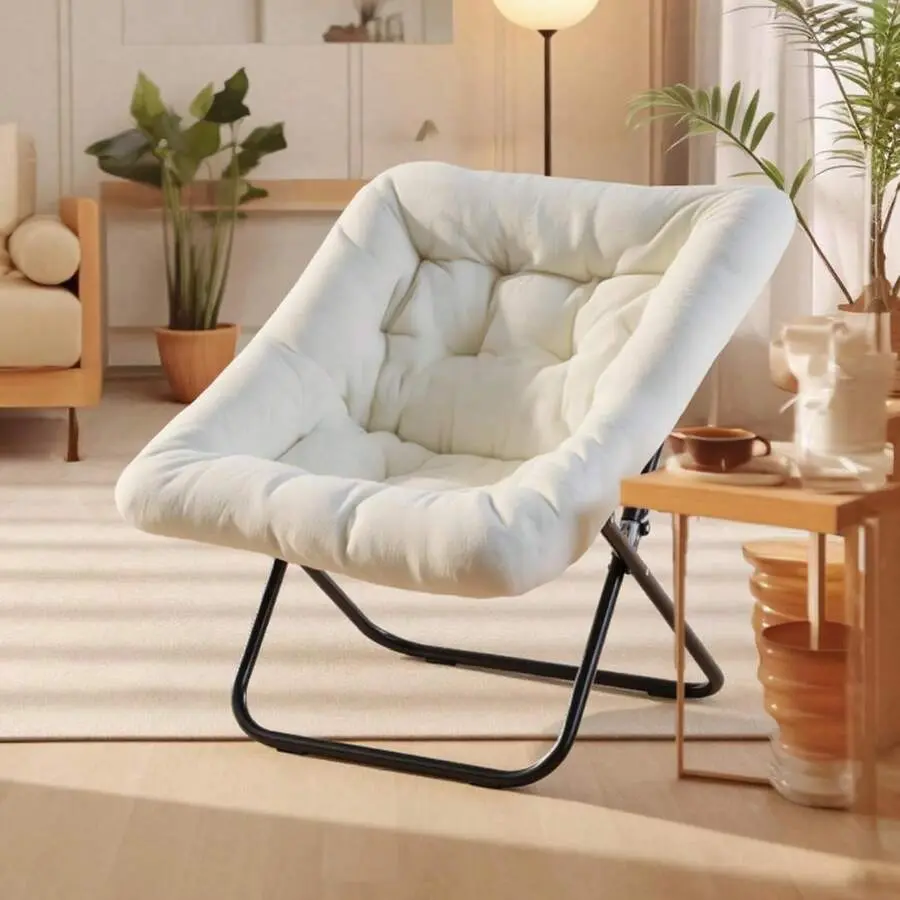 Comfy  For Adults, Soft Faux Fur Folding Lounge For Bedroom Living Room Dorm Rooms Flexible Reading  For Teens, Large Size Foldable,Square-White chair bean bag