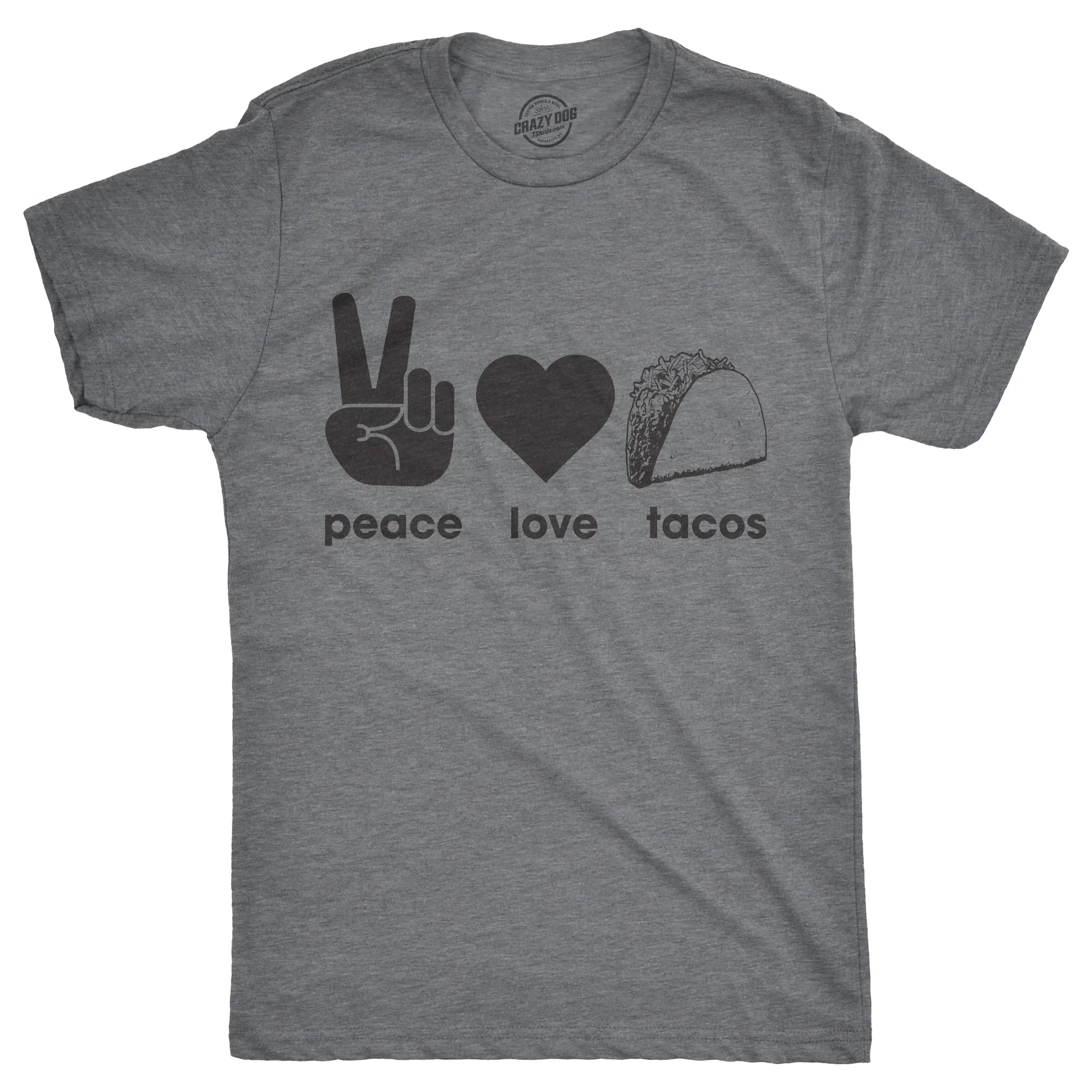 Mens Peace Love Tacos T shirt Funny Graphic Tee Sarcastic Top for Guys Crazy Mens Funny T Shirts Cool Vintage Fashion T-Shirt Gift Classic Menswear Cinco De Mayo Apparel for Men Funny Food Short Sleeve Novelty Light Grey