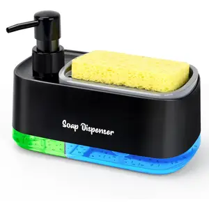 Hand and Dish Soap Dispenser Set for Kitchen, Dual Soap Dispenser with Sponge Holder, 3-in-1 Countertop Soap Pump Dispenser for Kitchen Sink, Useful Kitchen Gadgets