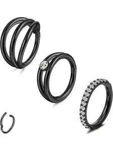3pcs 16G 18G Nose Piercing Septum Piercing Surgical Steel Tragus Piercing Helix Conch Daith Hoop Ear Piercing Cartilage CZ Earrings Women's Piercing Ring Jewellery 8/10 mm, Surgical steel
