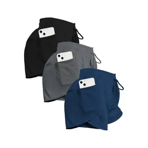 3pcs Women's Plain Pocket Drawstring Waist Sports Shorts, Gym Shorts, Sporty Quick-drying 2 in 1 Wrap Shorts, Women's Sportswear for Running Workout, Outdoor Sports Shorts