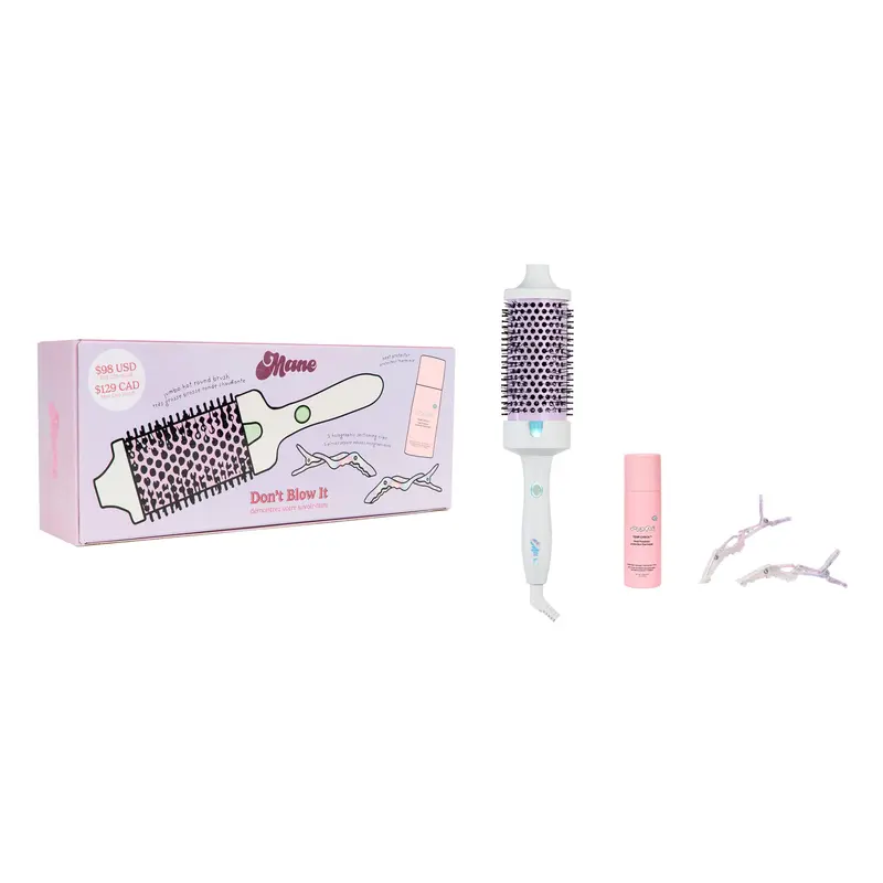 Mane Don't Blow It Kit - Jumbo Hot Thermal Round Brush, Mini Temp Check Heat Protector, Holographic Sectioning Clips