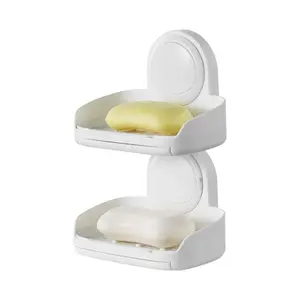 VEVOR Soap Holder for Shower,  Double Layer with Suction Cup, Wall Mounted NO-Drilling, Strong Suction Bar Soap Sponge Holder, Self Draining Soap Saver, for Shower Bathroom Bathtub Kitchen, Removable