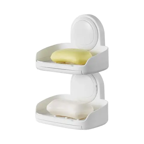 VEVOR Soap Holder for Shower,  Double Layer with Suction Cup, Wall Mounted NO-Drilling, Strong Suction Bar Soap Sponge Holder, Self Draining Soap Saver, for Shower Bathroom Bathtub Kitchen, Removable