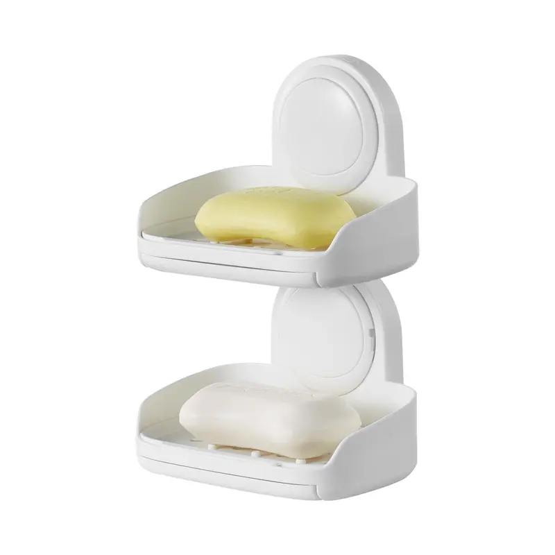 VEVOR Soap Holder for Shower, Double Layer with Suction Cup, Wall Mounted NO-Drilling, Strong Suction Bar Soap Sponge Holder, Self Draining Soap Saver, for Shower Bathroom Bathtub Kitchen, Removable