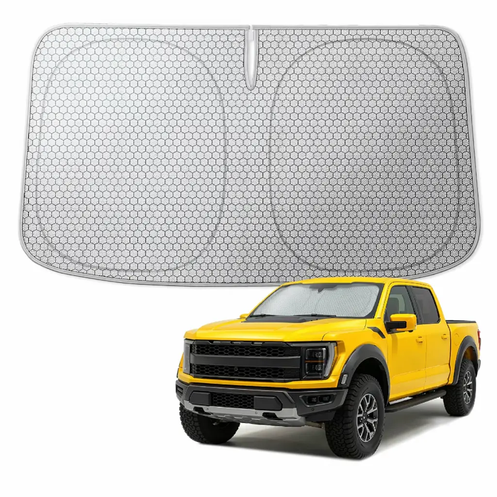 NeoAuto Graphene CarWindshield Sun Shade with Ice Silk TechnologyAdvanced Heat Dissipation Fabric, Blocks 99%UV & Infrared Rays, Foldable Front WindowSunshade