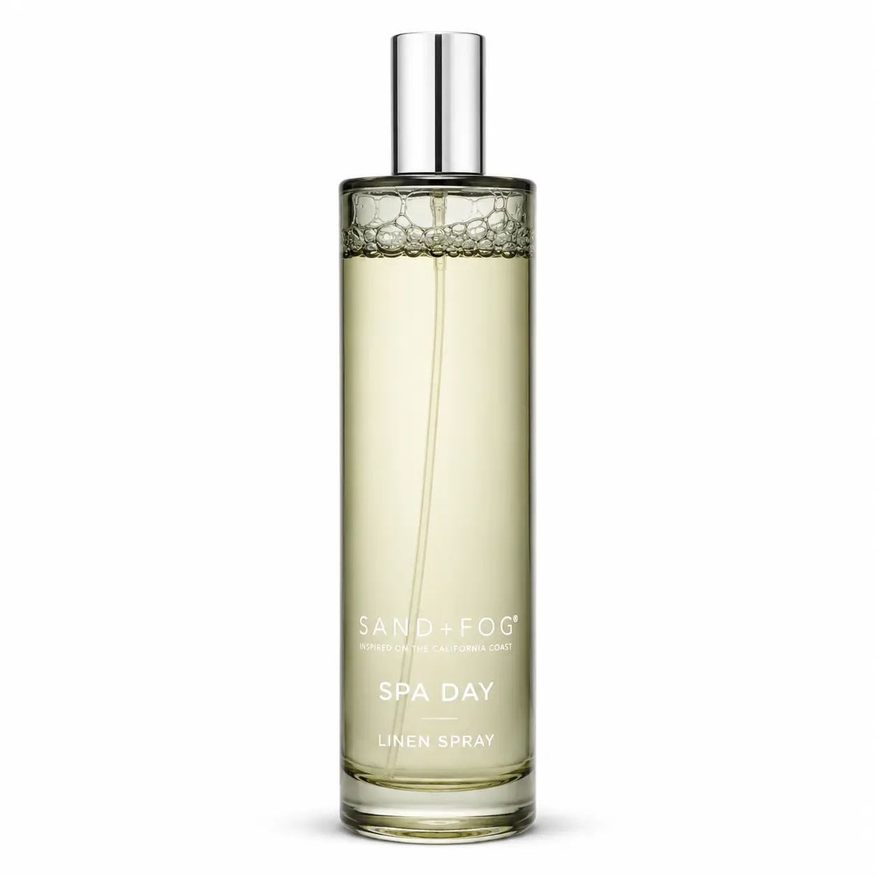 Sand + Fog Spa Day Luxury Linen Spray 3.38 oz Glass Bottle | Fabric Freshening Spray | Bedding & Laundry Refresher | Home Fragrance Mist | Room & Linen Scent Spray