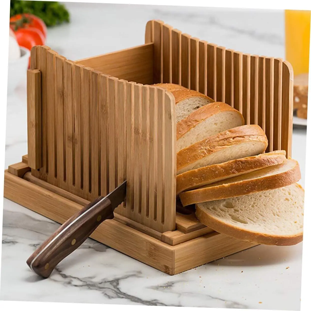 Bread Slicer,Bamboo Bread Machine Slice Rack,Kitchen Toast Bread Cutter,Baking Tool Slicer,Toast Slicer-For Homemade or Bought Bread Cakes & Loaves