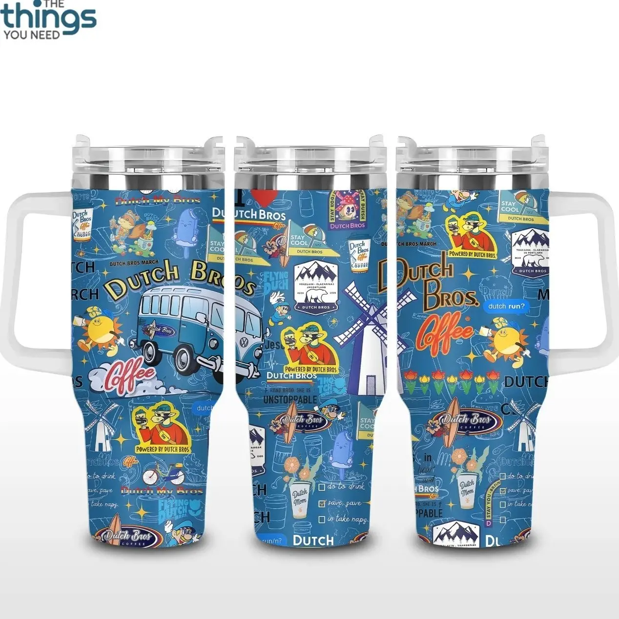 Dutch Bros Coffee Aesthetic Tumbler 40oz & 20oz, Insulated Stainless Steel Travel Mug with Handle & Lid, Double Wall Vacuum Cup, Iced Coffee Lover Cup, Drive Thru Coffee Vibe, Cute Coffee Merch Gift for Dutch Bros Fans, Reusable Water Bottle Daily Use
