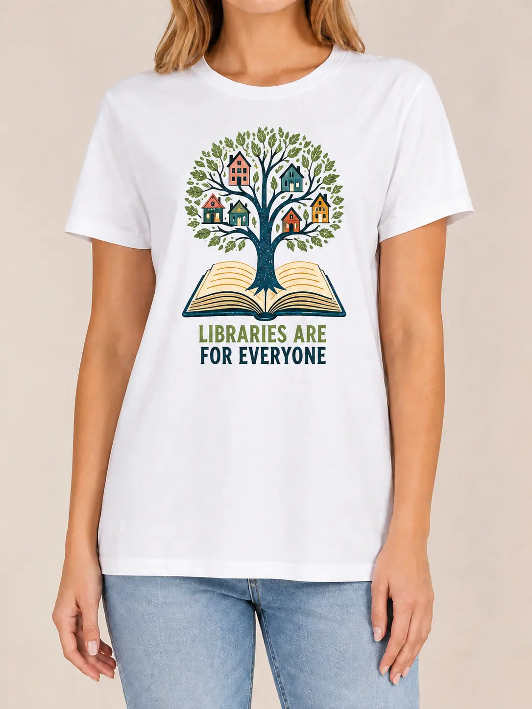 Plus Size Graphic Tee "Libraries Are For Everyone" Book Lovers T-Shirt, Loose Fit Casual Short Sleeve Top Vintage Aesthetic Clothing
