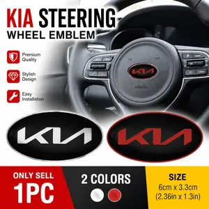 1Pcs 6x3.3cm Aluminium KIA Models Car Styling Car Steering Wheel Center Emblem Badge Logo Sticker Car Stickers Interior Decoration Accessories For KIA KN K2 K3 K5 KX5 GT Sportage Rio Forte Optima Sorento Soul Sticker For Cars Decal For Cars