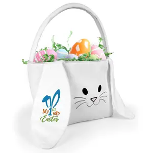 White Easter Basket With Blue Design