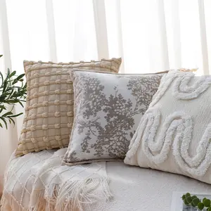Cream Aesthetic 17.7" Square Throw Pillow, Soft Tufted Textured Neutral Beige Cushion, Minimalist Boho Farmhouse Decorative Pillow for Couch Sofa Bed, Breathable Fabric with Hidden Zipper, Cozy Living Room Accent Pillow
