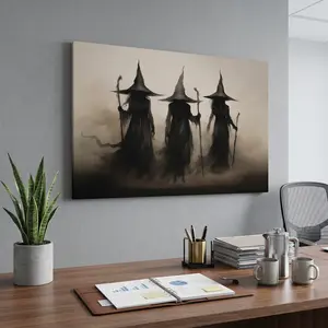 Wooden Framed Canvas Painting, 1-3 Count Mysterious Black-robed Wizards Fantasy Poster, Halloween Decorative Poster, Modern Art Decoration, Home Decoration for Living Room Bedroom, Ornaments