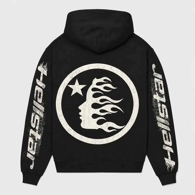 Hellstar Speed Hoodie, Black Flame Oversized Y2K Streetwear, Unisex Casual Outfit for Men & Women