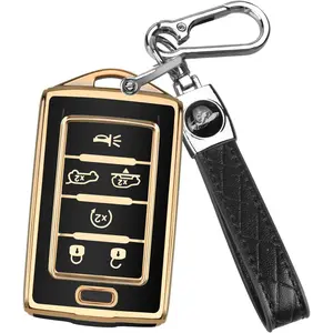 for Jeep 6 Buttons Key Fob Cover, Key Fob Case with Keychain for Jeep 2022-2024 Cherokee Grand Cherokee Wagoneer Grand Wagoneer Compass Renegade Soft Full Protection Car Accessorie Black
