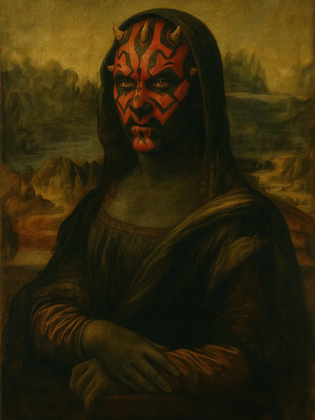 Sith-Inspired Red Mona Mask Meme Theme Poster, Artistic Photo Print on Archival Paper, Multi-Size Wall Decoration, Home Room Decor, Triangle Box Packaging